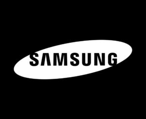 samsung brand logo phone symbol white design south korean mobile illustration with black background free vector